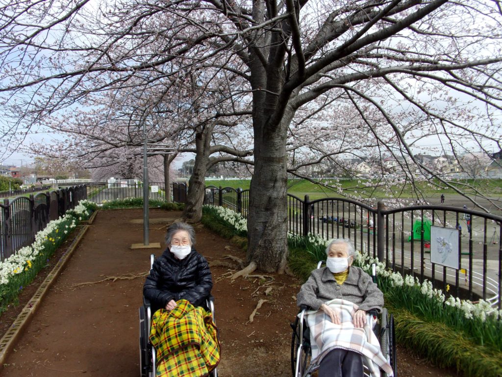 桜の前で二人で記念写真