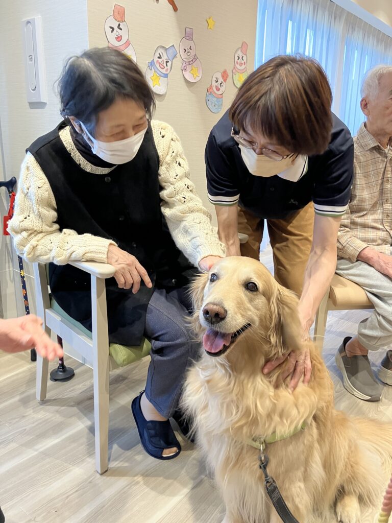 犬をなでる女性