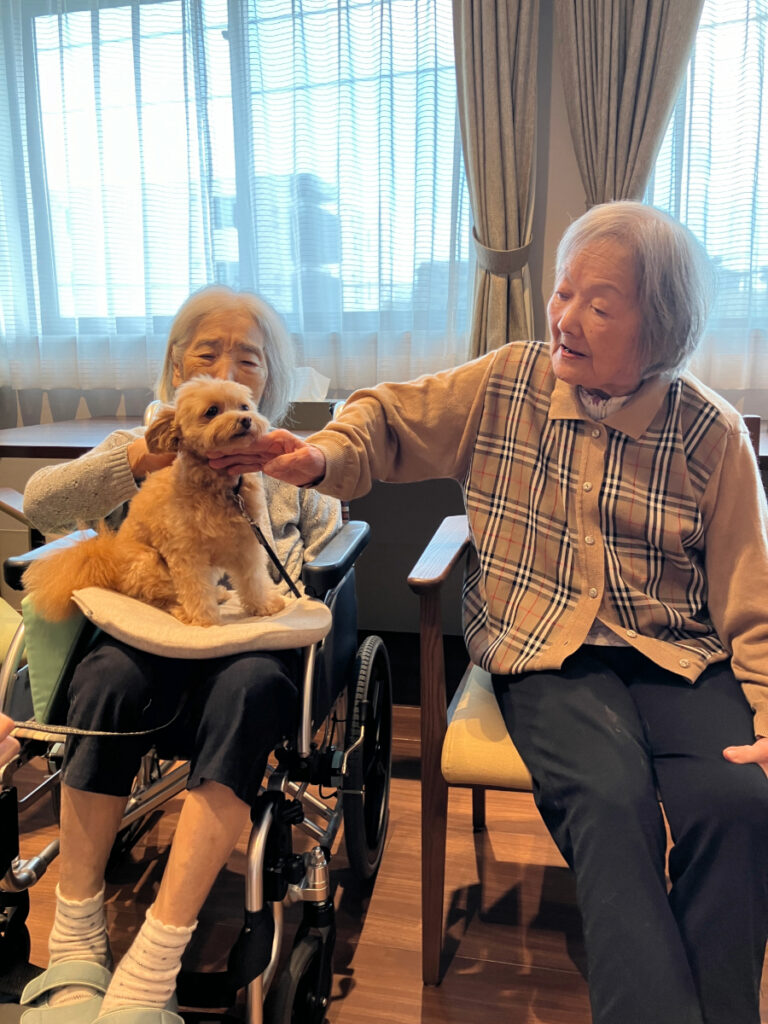 アニマルセラピーでワンちゃんと触れ合うご入居者