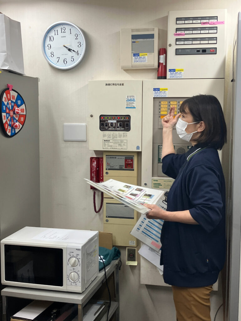 防災訓練で通報システムの確認